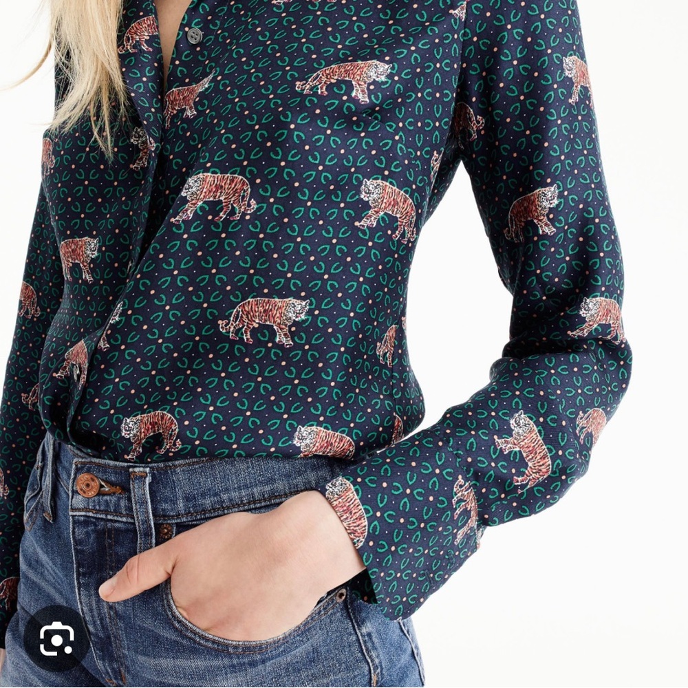 J Crew Collection Silk tiger print shirt